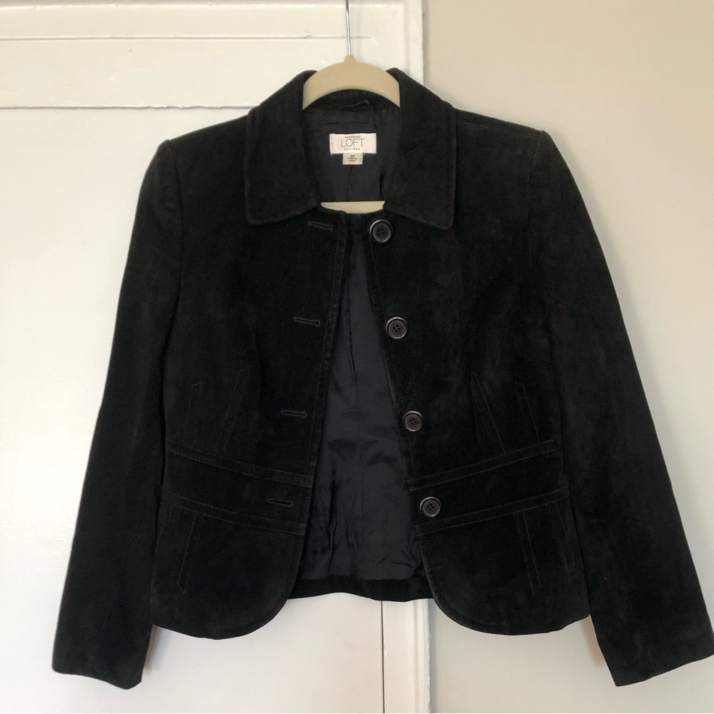LOFT Women's Suede Leather Coat Sz 2P Black